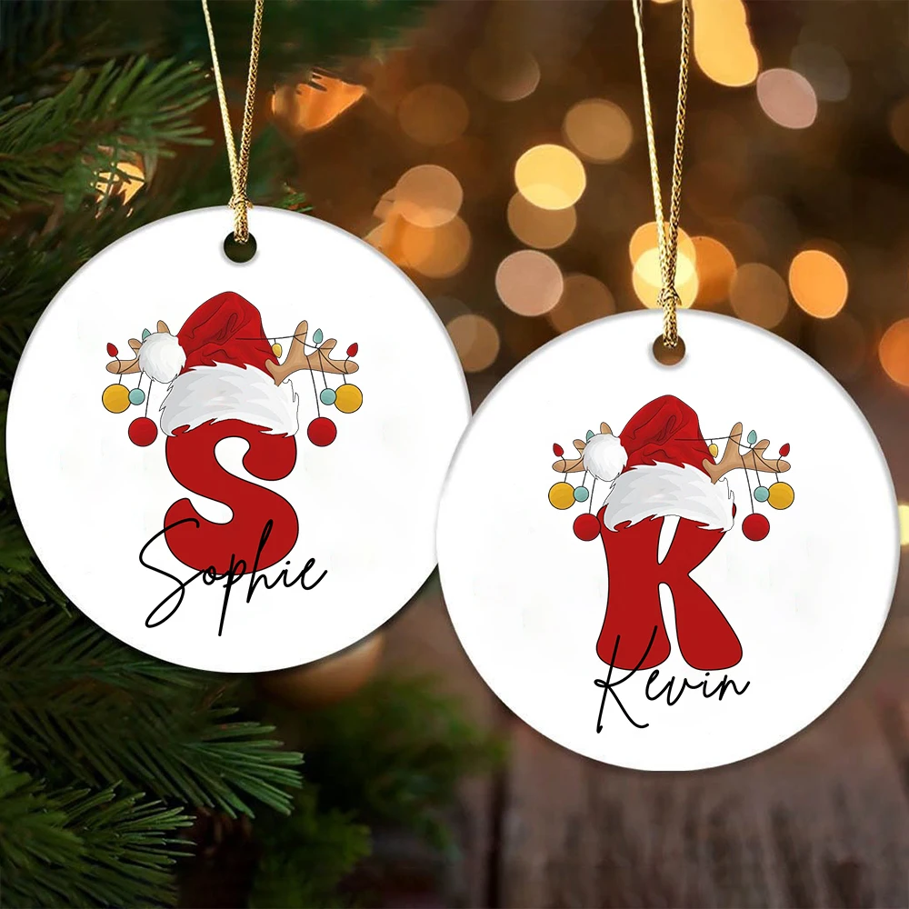 Adorno de Navidad personalizado, accesorio de foto con nombre personalizado, adorno de cerámica para fiesta familiar de Navidad, regalo de recuerdo de Navidad, adornos colgantes