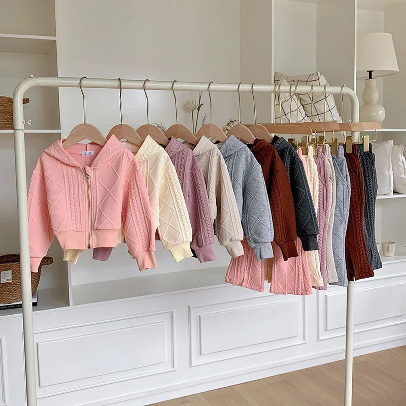 Conjunto de ropa de otoño para niñas, abrigo con capucha y cremallera de algodón, pantalones acampanados lisos sueltos, trajes para niñas, 2 uds. - imagen 2