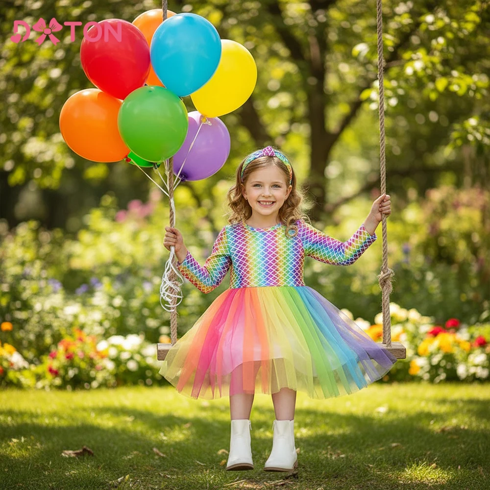 DXTON Vestido de princesa para niña – Estilo sirena malla degradada - imagen 2