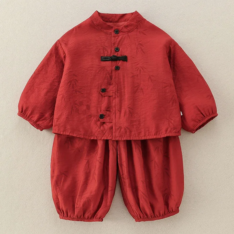 Conjunto bebé niño cuello chino de algodón manga larga - imagen 5