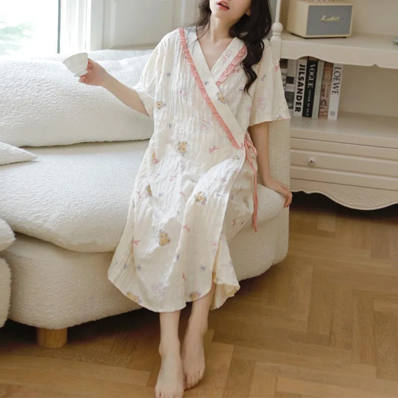 Vestido maternidad lactancia verano – kimono manga corta midi algodón - imagen 5