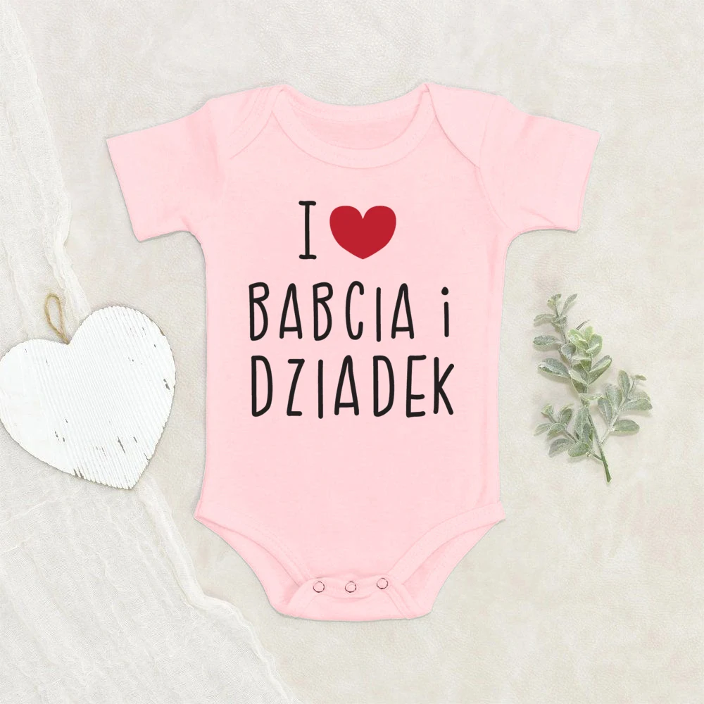 Me encanta Babcia y Dziadek mameluco para bebé regalo para Baby Shower mono de manga corta para niño pequeño regalo para nuevo Babcia y Dziadek - imagen 4