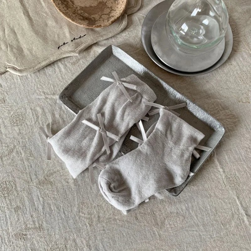 1 par de calcetines de pantorrilla de malla para primavera y verano para niños y niñas, calcetines holgados de algodón suave con cinta y lazo dulce y sencilla para niños - imagen 5