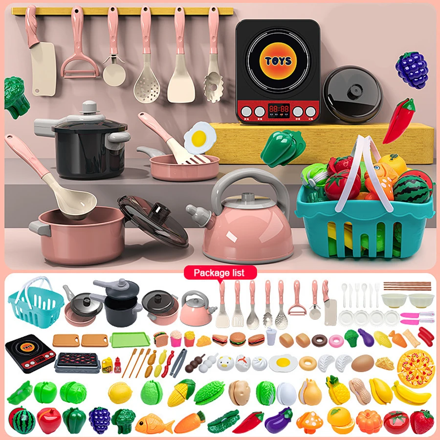 Juego de cocina grande para niños: juguetes de cocina con ollas, utensilios, estufas y accesorios de comida para juegos de rol