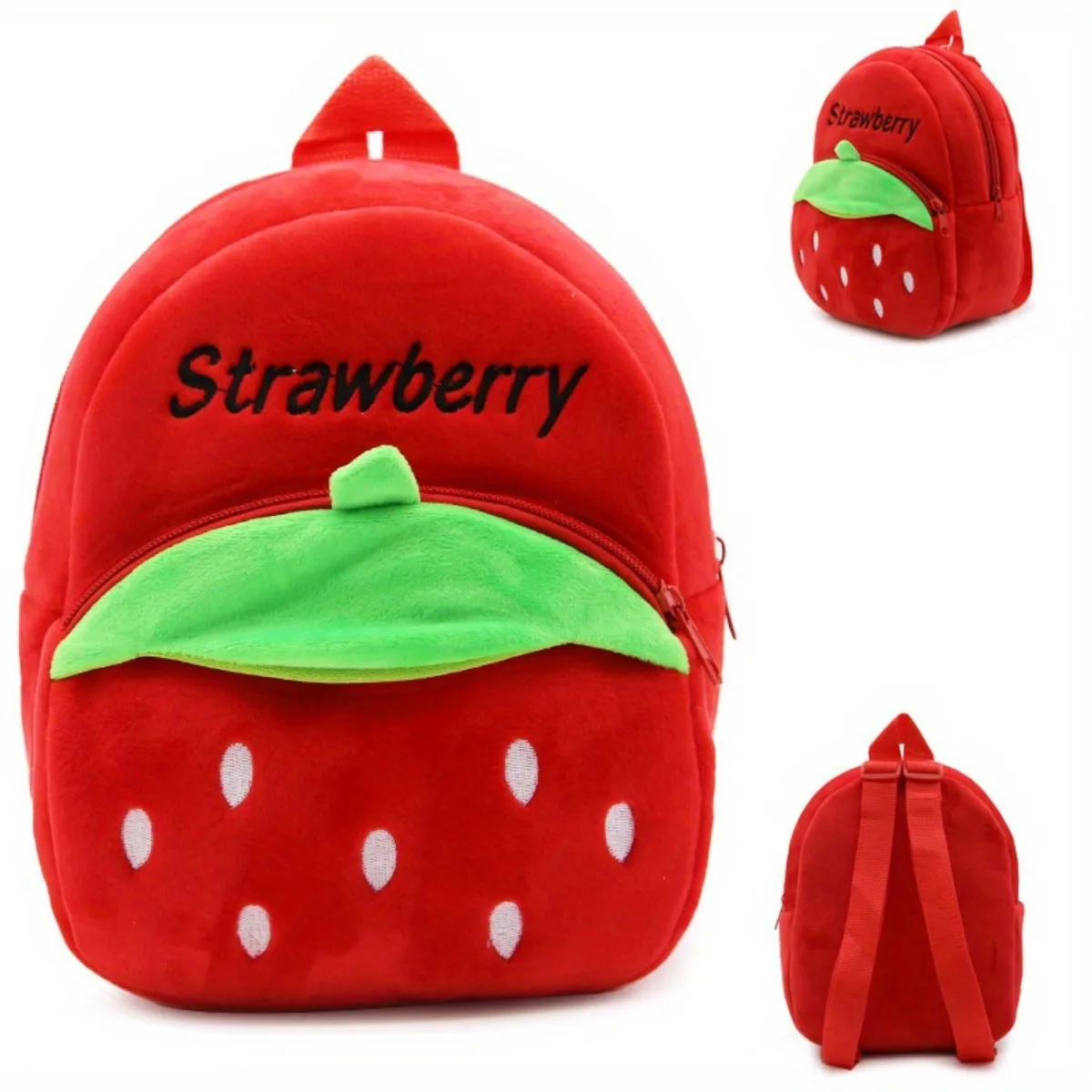 Mochila de peluche para bebé con fresa – Estilo fruta rosa infantil - imagen 4