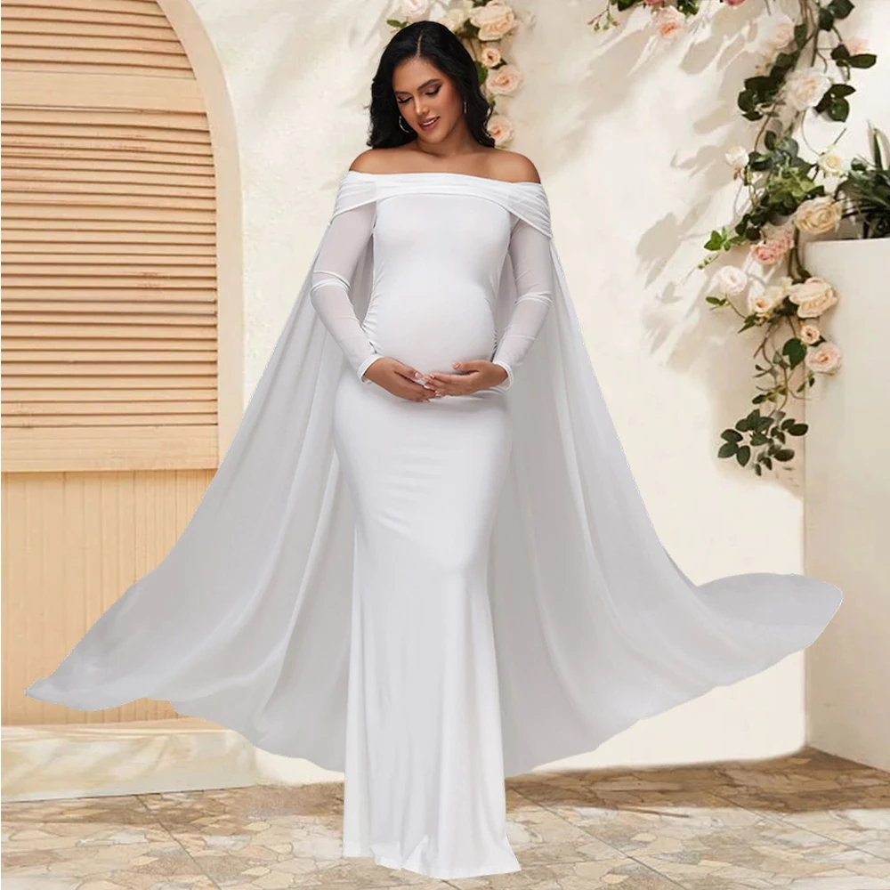 Vestido embarazo malla con chal sirena para fotos premamá - imagen 3