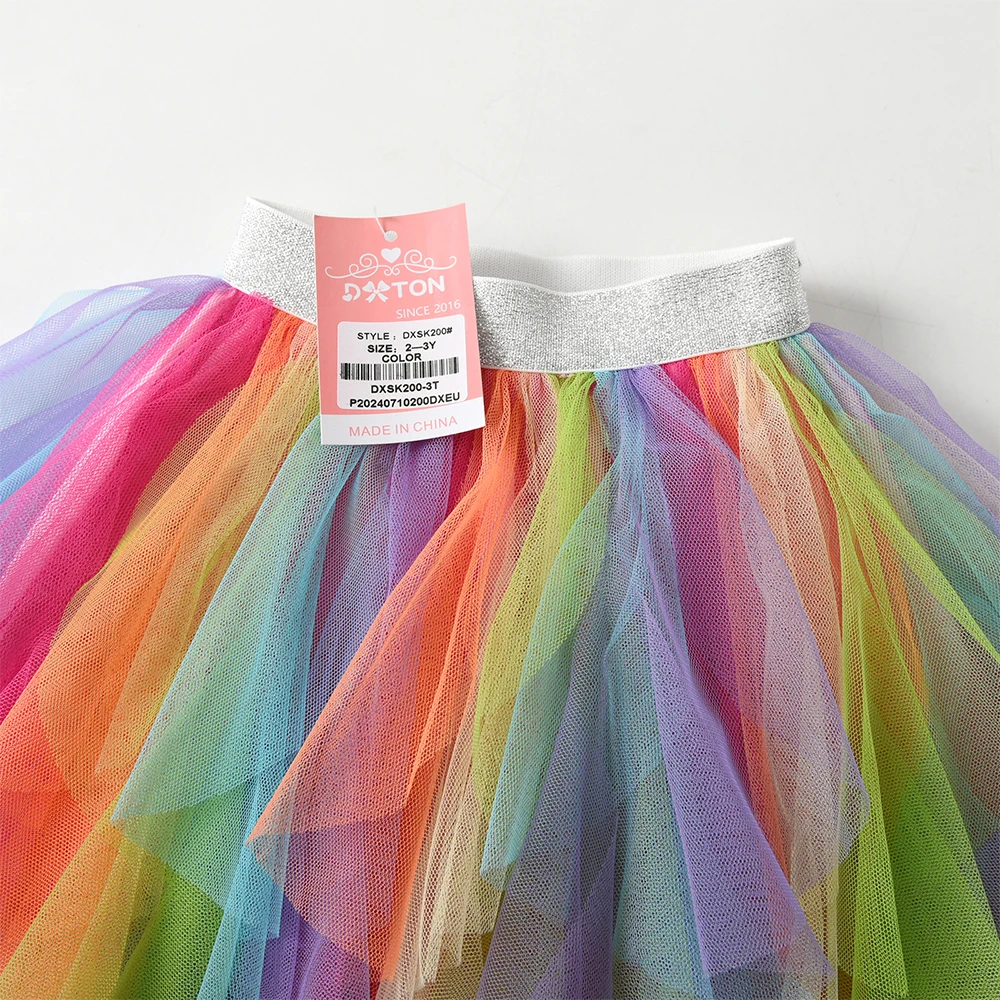 DXTON Tutú de tul malla arcoíris para niñas – Falda irregular baile - imagen 5