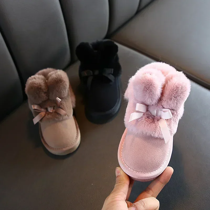 Winter Girls Cotton Shoes Cute Cartoon Plush Warm Children Girls Short Boots Non-slip Shoes Casual Home Shoes