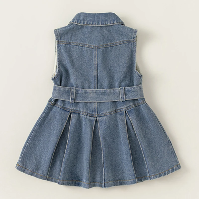 Vestido de verano para niño niña, ropa coreana para niño, moda vaquera sin mangas, cinturón de solapa, vestidos para bebé, ropa de Boutique para niño B275 - imagen 2
