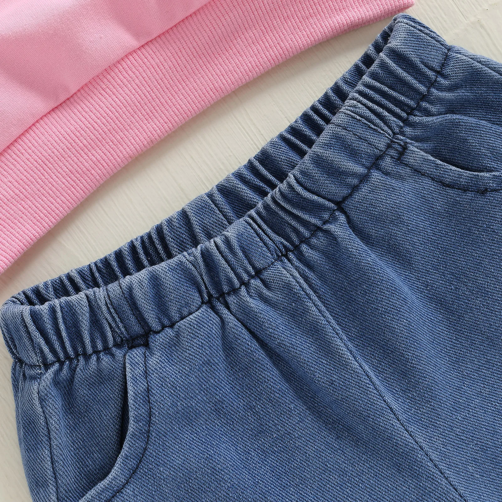 VISgogo Conjunto de 2 piezas para bebé niña invierno otoño sudadera de manga larga con lazo pantalones vaqueros con cintura elástica - imagen 5