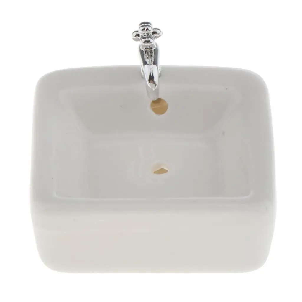 1:12 Scale Miniature Square Wash Basin Sink for Dollhouse Bathroom Supplies