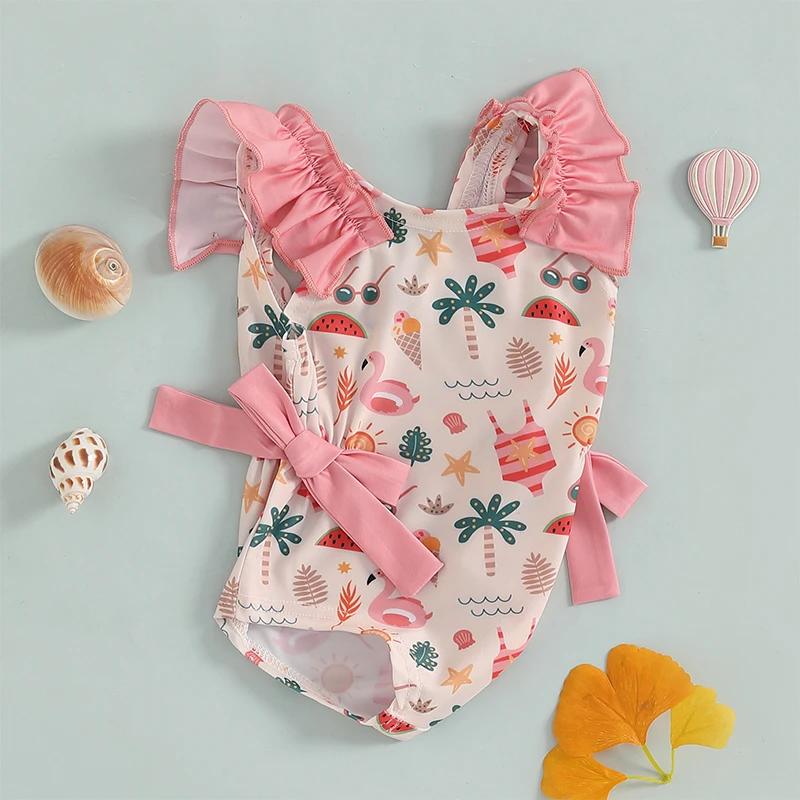 Tregren Bañador bebé niña con estampado de concha y lazo - imagen 3