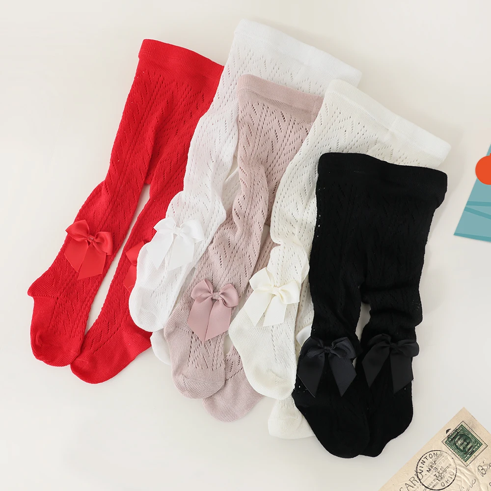 Lawadka, medias de verano para bebé recién nacido, medias finas de malla de encaje para niño pequeño, pantimedias ajustadas de algodón con lazo a la moda para niña de 0 a 3 años