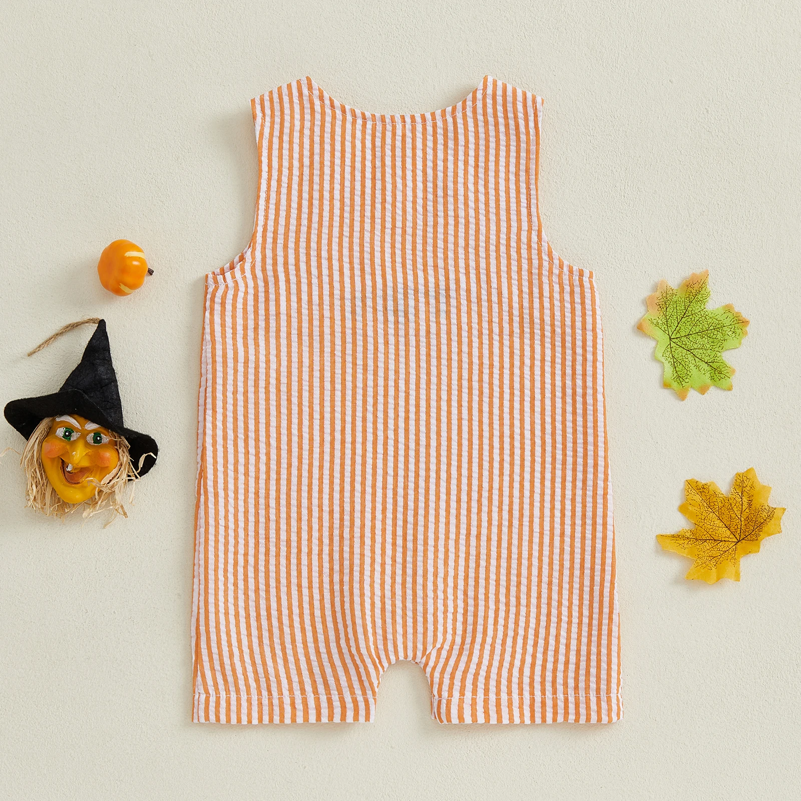 VISgogo-mono bordado de calabaza Bosy para niña, sin mangas, cuello redondo, peleles a cuadros dulces, ropa de Halloween - imagen 3