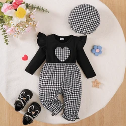 Mono a cuadros para bebé recién nacido - Conjunto otoñal con gorro