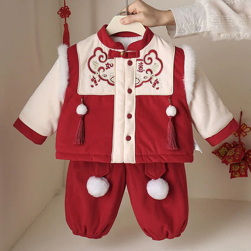 Conjunto lainado invierno para bebé niña – Top de lana bordado - imagen 2