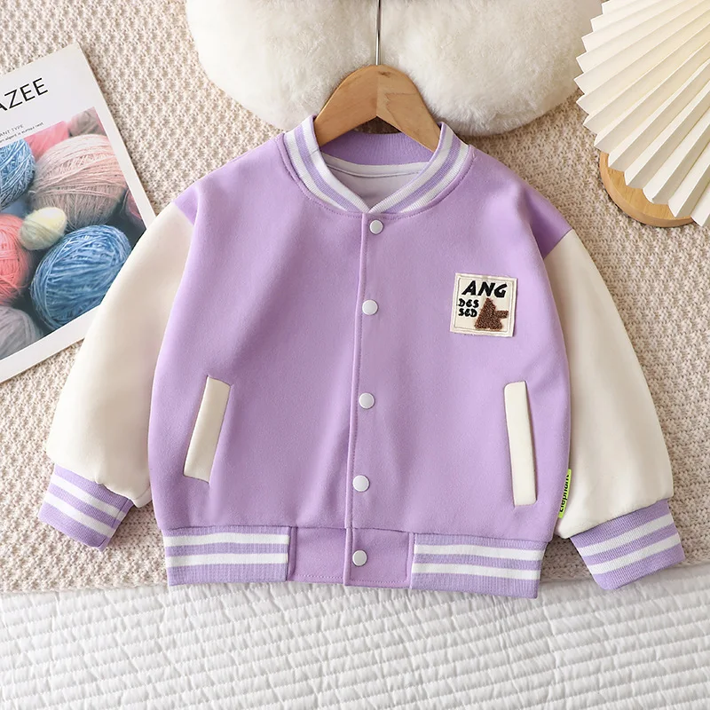 Ropa de béisbol para niños y niñas, chaqueta, ropa infantil de primavera, chaqueta de ocio gruesa, cárdigan de moda para niños, sudadera - imagen 2