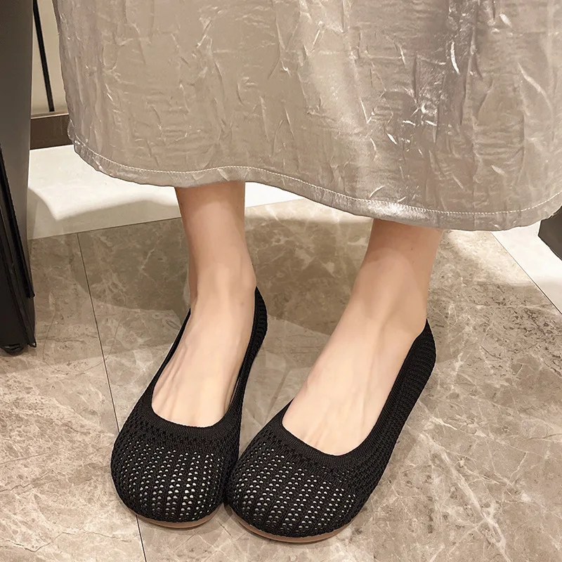 2025 zapatos planos de malla transpirable para mujer, zapatos de primavera y verano, suela suave, Color sólido, punta cuadrada, mocasines para caminar a diario para mujer - imagen 4