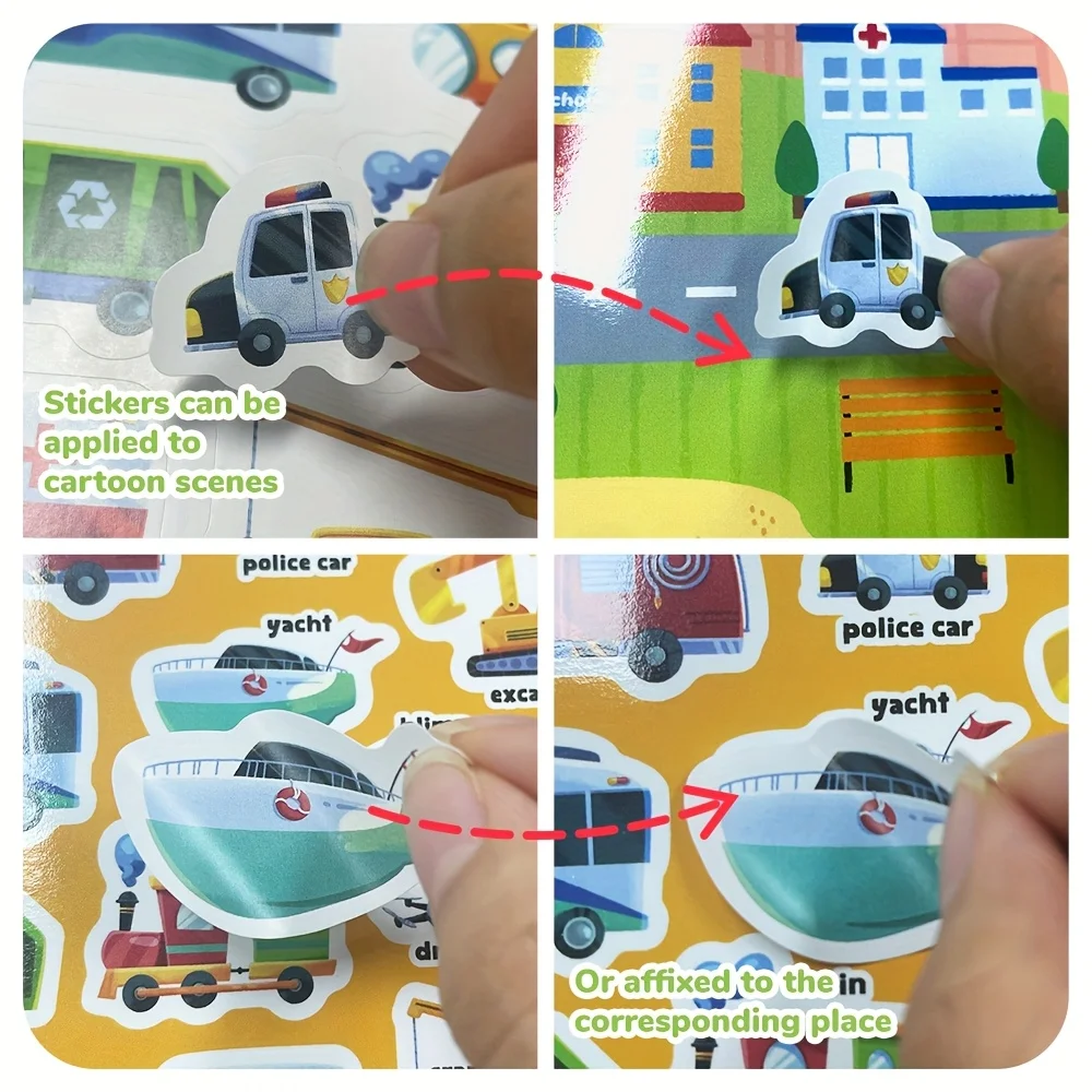 Pegatinas de vehículos de transporte para niños, colección de pegatinas reutilizables, libro de animales, coche, juguete para regalo DIY para niños, niñas y adolescentes - imagen 3