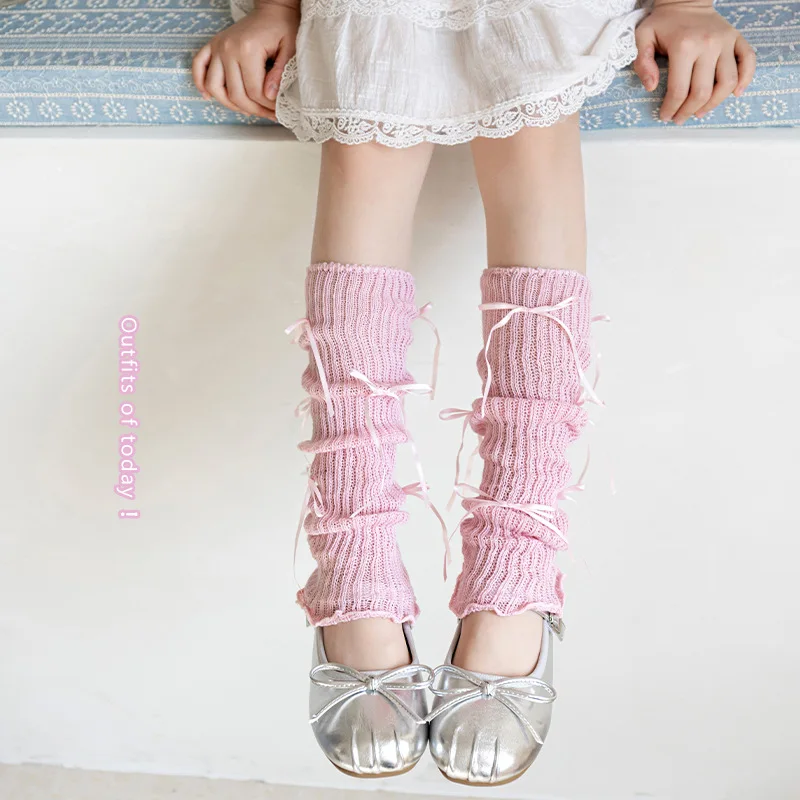 Calentadores infantiles con lazo en tonos pastel para niñas - imagen 3