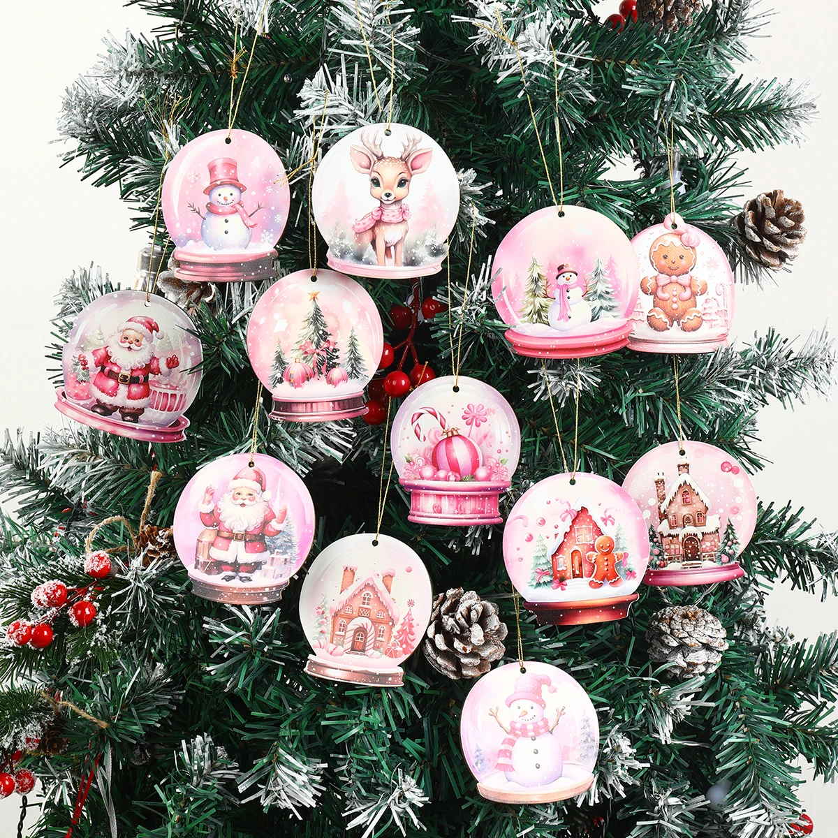 24 Uds. Colgantes navideños de madera, muñeco de nieve, alce, adorno colgante para árbol de Navidad, adornos navideños para el hogar, regalo de Año Nuevo 2026 - imagen 2