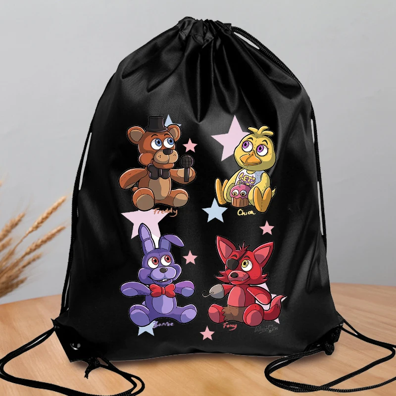 Mochila FNAF de poliéster con cordón, bolso de compras de gran capacidad para cinco noches en Freddy, bolso portátil para natación y Fitness para hombres y mujeres - imagen 4