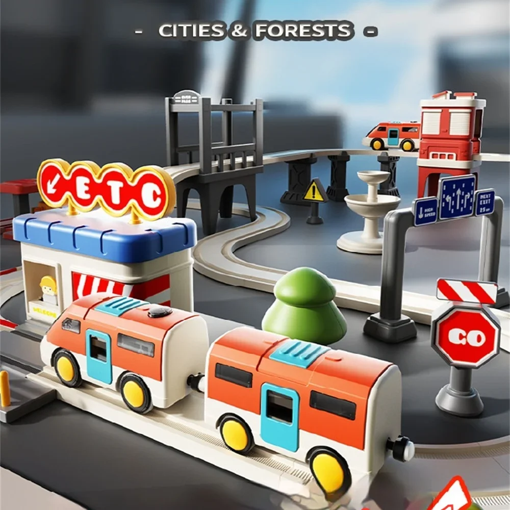 Tren eléctrico, pista de ciudad de bosque, montaje educativo para niños, pista de intercambio Circular, carro de tracción magnético, juguete para regalo - imagen 4