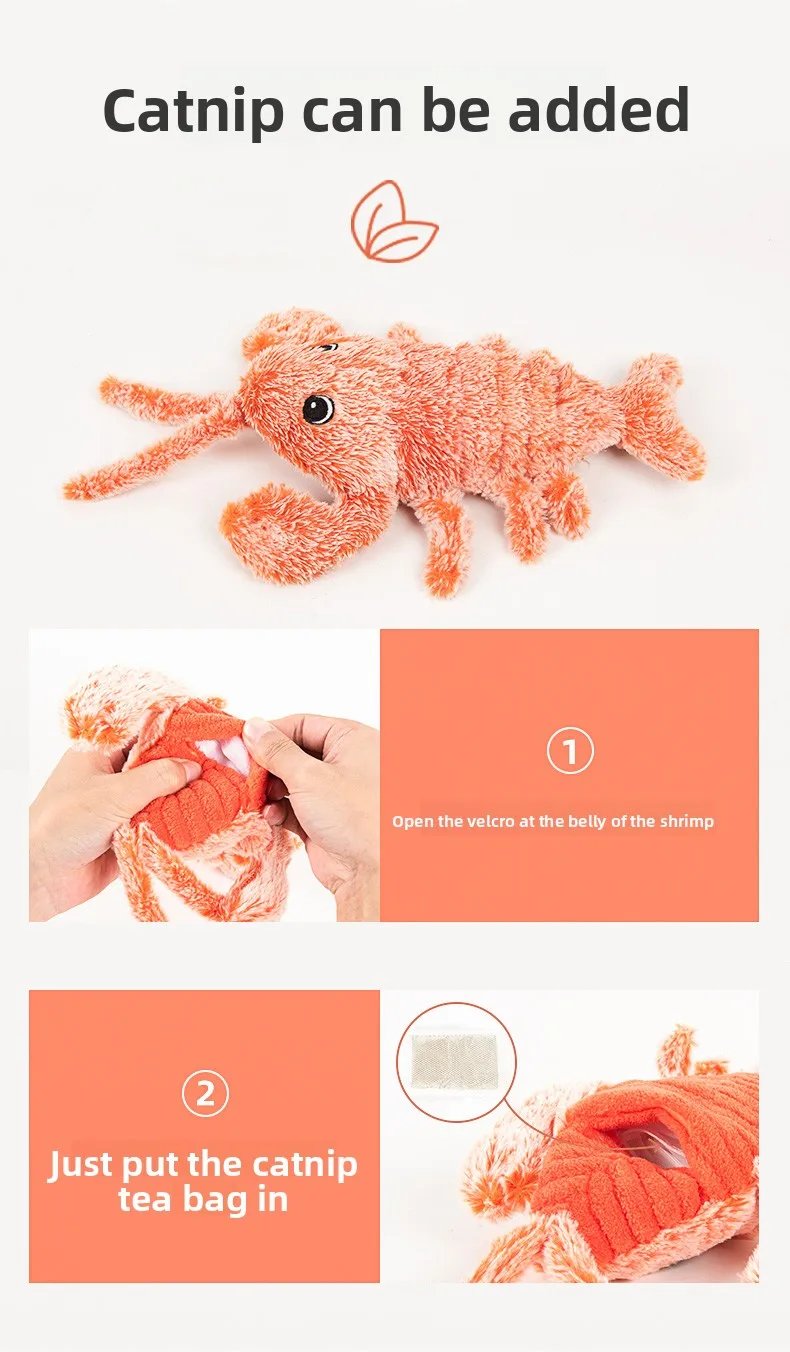 Juguetes eléctricos para mascotas, langosta saltadora simulada, juguetes de peluche para gatos, molares recargables por USB, limpieza de dientes, juguete para perros, camarones saltadores por gravedad - imagen 5