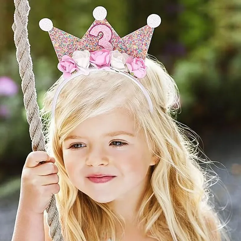 Diadema con corona princesa para niñas – Diseño floral brillante - imagen 2