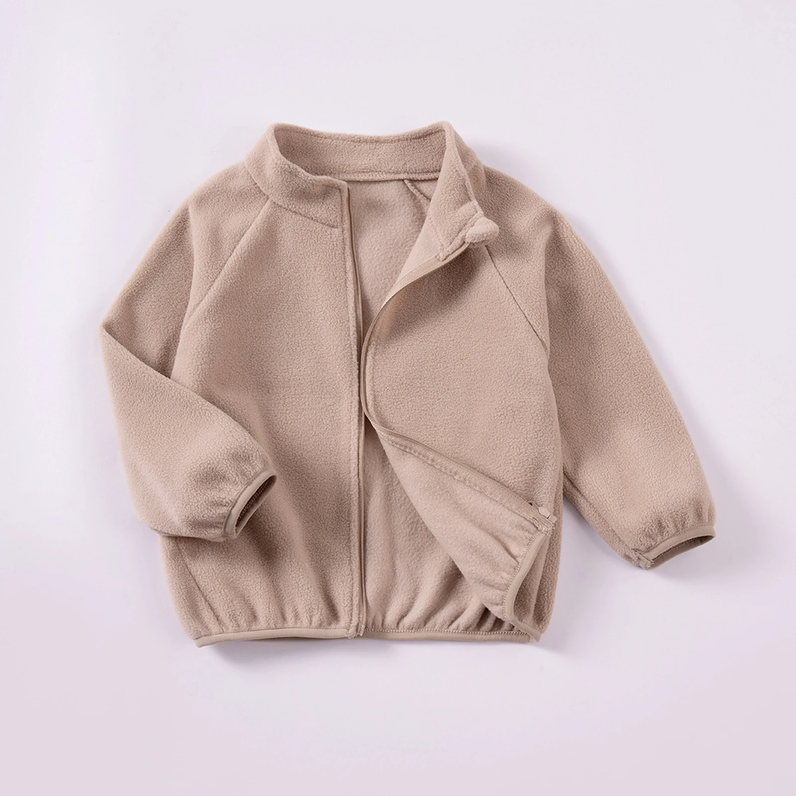 VISgogo Abrigo polar para niñas pequeñas, color sólido, manga larga, cierre de cremallera, chaqueta con cuello levantado - imagen 2