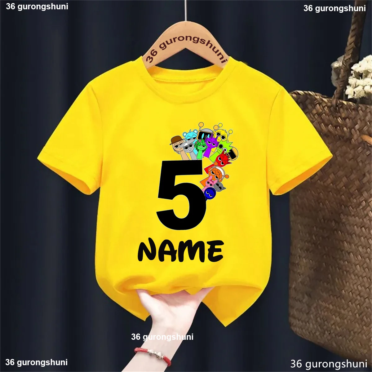 Camiseta con estampado con dibujo de Sprunki para niños y niñas, ropa Kawaii con nombre personalizado, camiseta de Hip Hop para amantes de la música, regalo de 5. ° cumpleaños - imagen 5