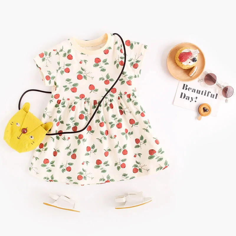 MILANCEL, nuevo vestido fino de verano para niñas, 9M-5T, ropa bonita con estampado completo de manzanas, disfraz de manga corta para niños