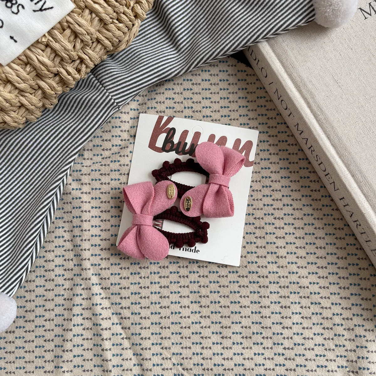 Horquilla coreana con lazo rosa para niñas - Accesorio de pelo - imagen 4
