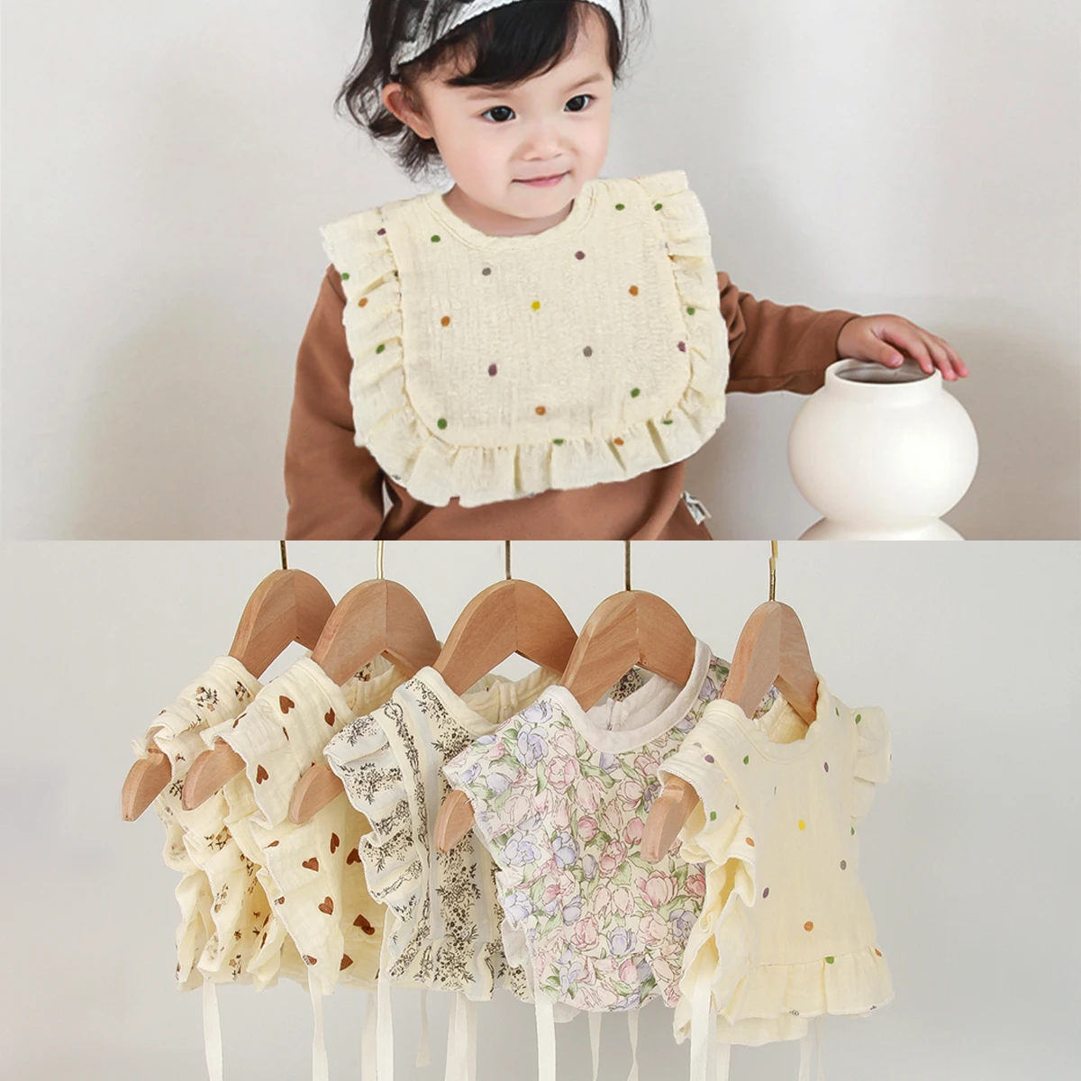 100% algodón de gasa de 4 capas, chaleco con volantes de encaje Retro, babero para niños y niñas, babero impermeable para bebé, chaleco para bebé