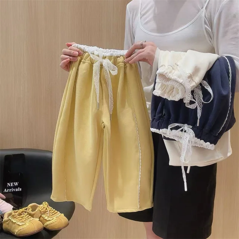 Pantalones de encaje para niña estilo chándal de primavera