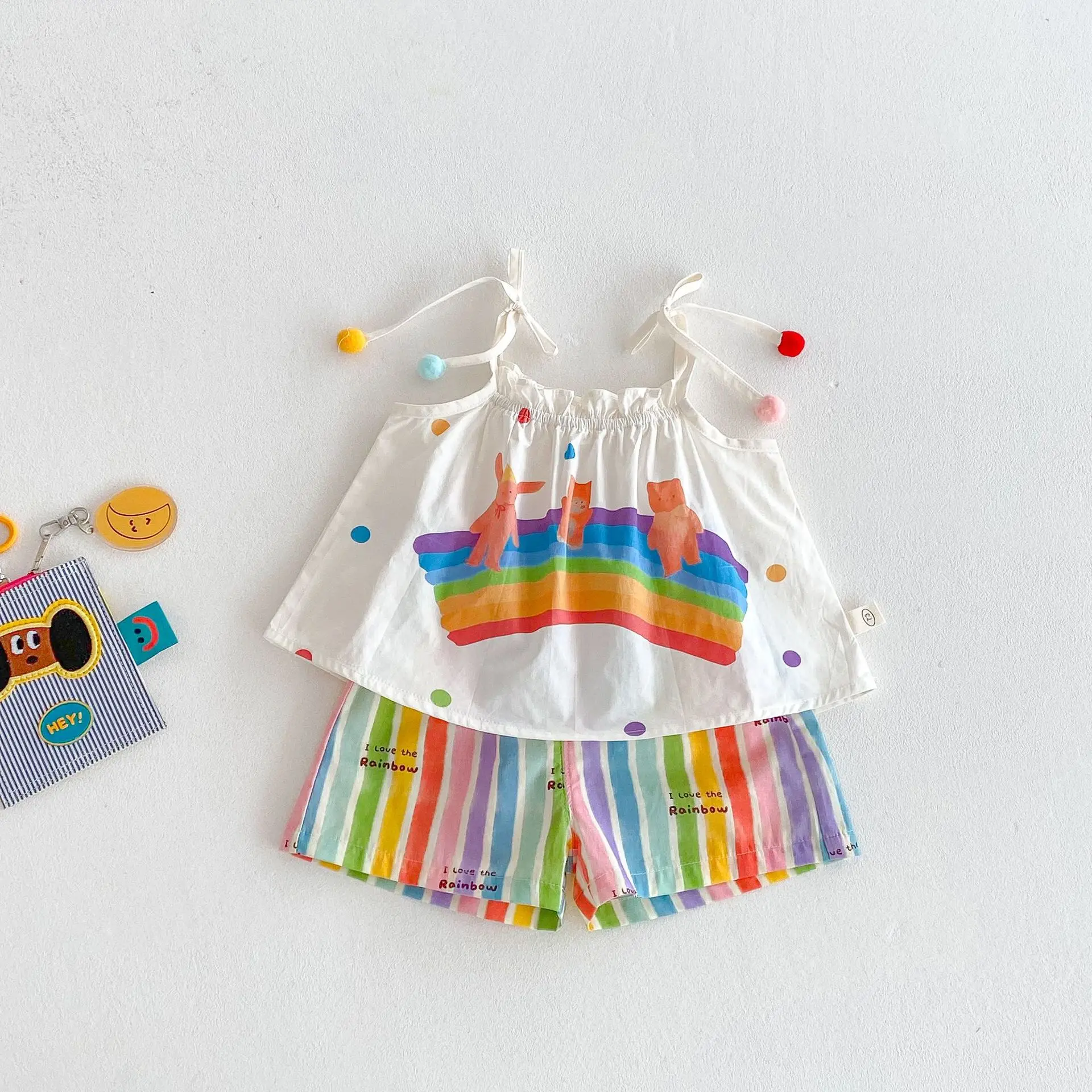 MILANCEL 9M-5T conjunto de ropa para niñas camisola con lazo de lluvia Tops y pantalones cortos a rayas 2 uds traje de verano para niñas - imagen 2