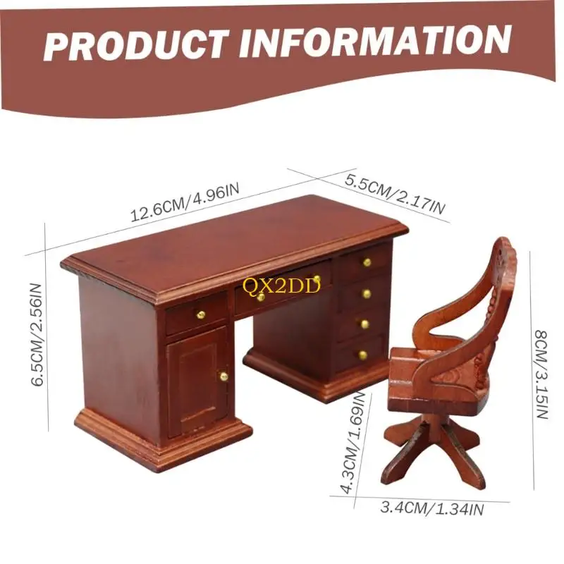 Muebles sala estudio Miniatura QX2D Desk y silla Modelo escritorio madera para regalo exhibición a escala - imagen 5
