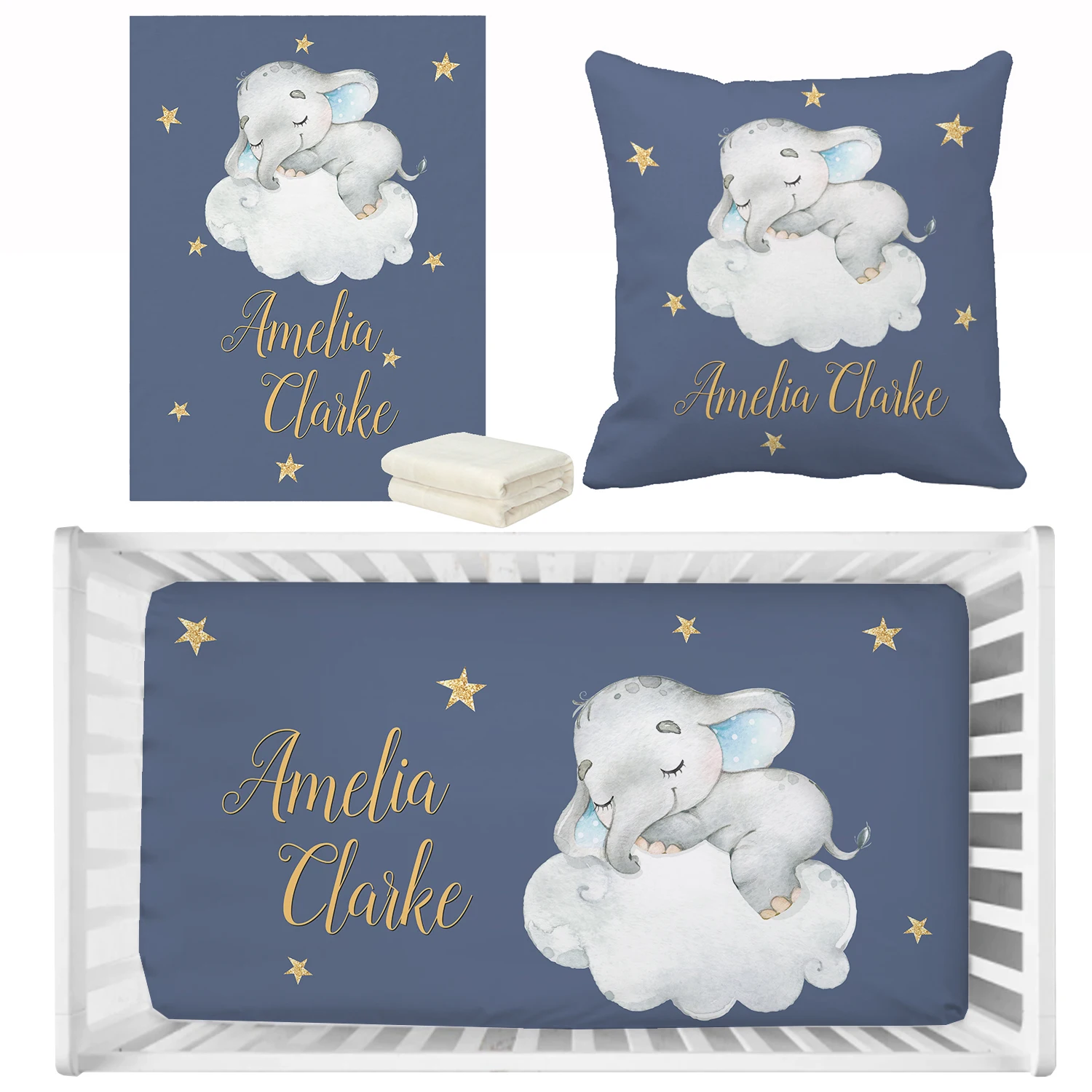 LVYZIHO juego de sábanas para cuna con elefante y estrellas - imagen 3