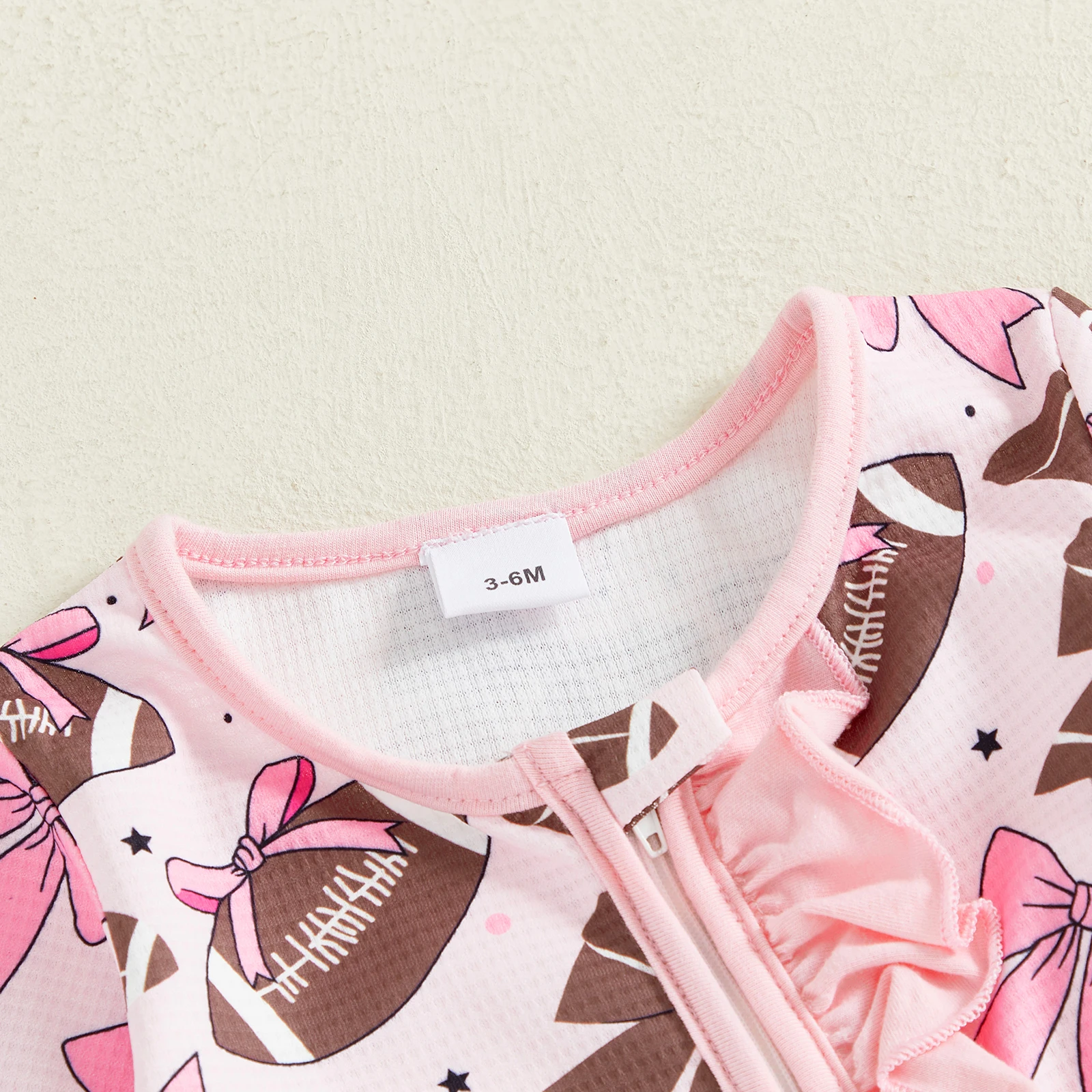 Mameluco con patas para niña de 0 a 6 meses, mono de manga larga con volantes y estampado de Rugby a la moda con diadema - imagen 3