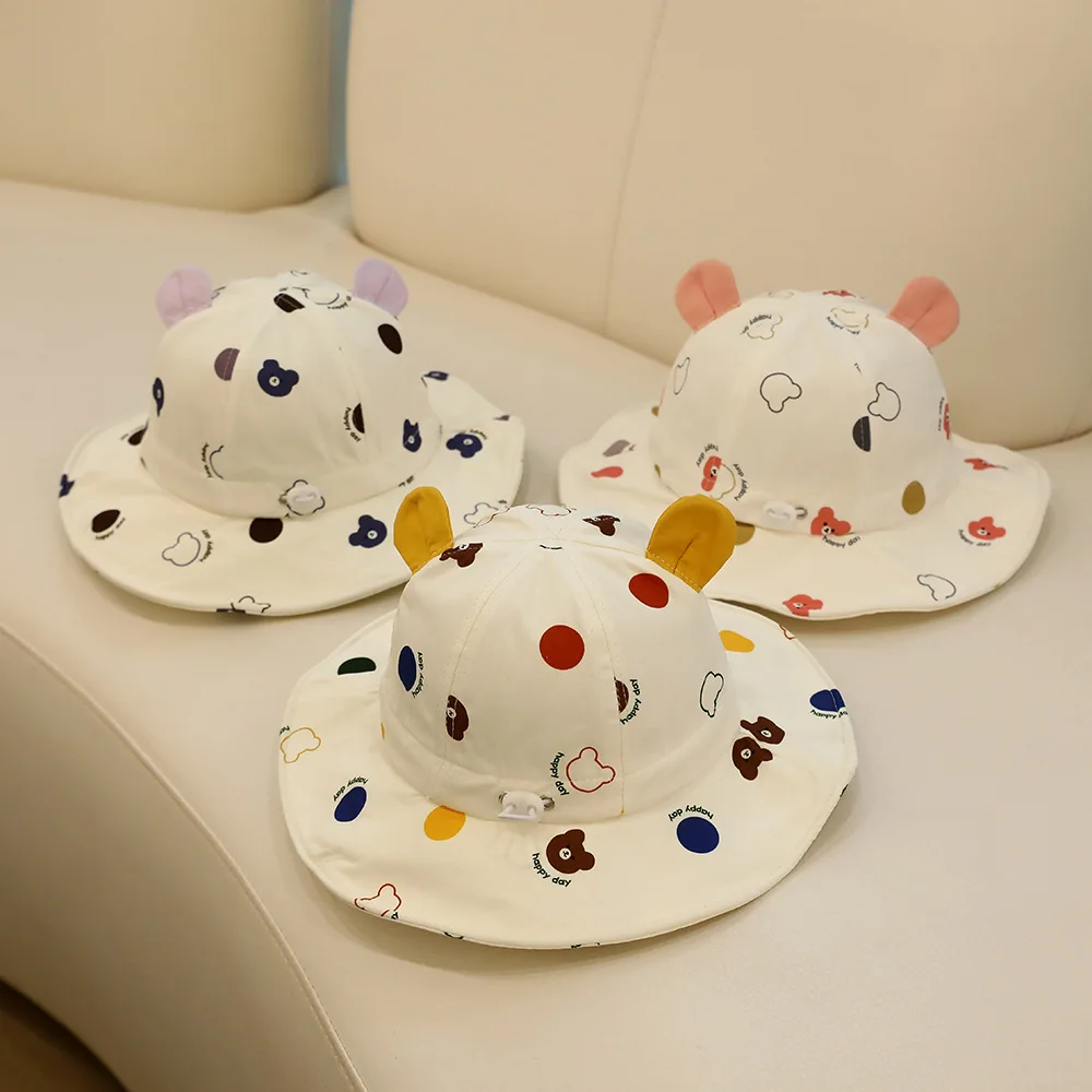 Sombreros de cubo de malla de puntos de oso para niños, novedad de verano, sombrero para el sol, sombrero de pesca para niños, visera parasol, gorra de playa de dibujos animados al aire libre para niños y niñas - imagen 3