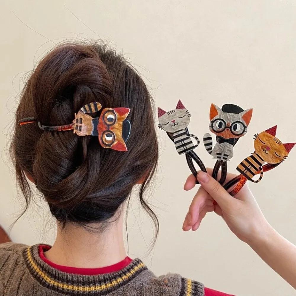 Pinzas para el cabello con forma de gato de dibujos animados para niña, pinza para el pelo acrílica, soporte para cangrejo, pasadores, horquilla, accesorios para el cabello a la moda - imagen 3
