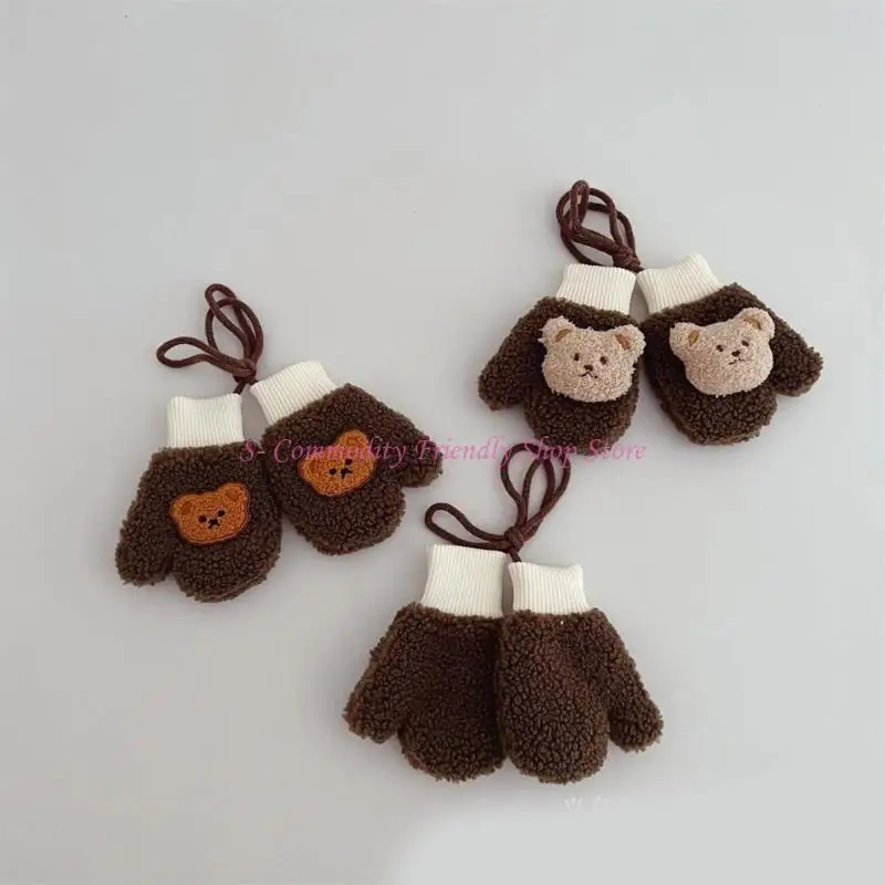 85ae Kids Mittens invierno Guantes suaves y transpirables con dedo con decoración del oso dibujos animados - imagen 3