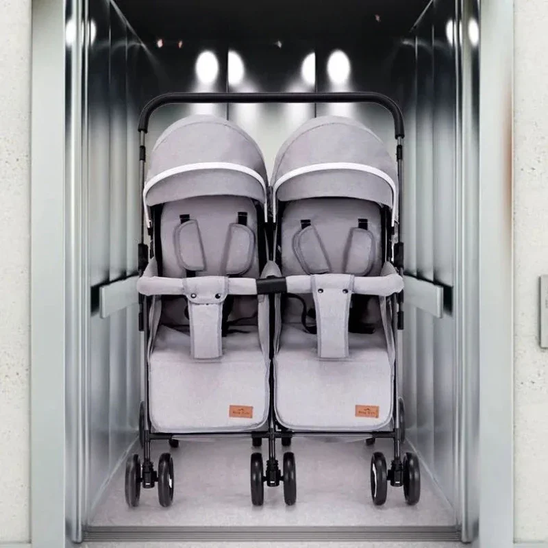 Cochecito de bebé gemelo portátil multifuncional, cochecito de bebé gemelo, respaldo ajustable, desmontable, bidireccional, plegable - imagen 4