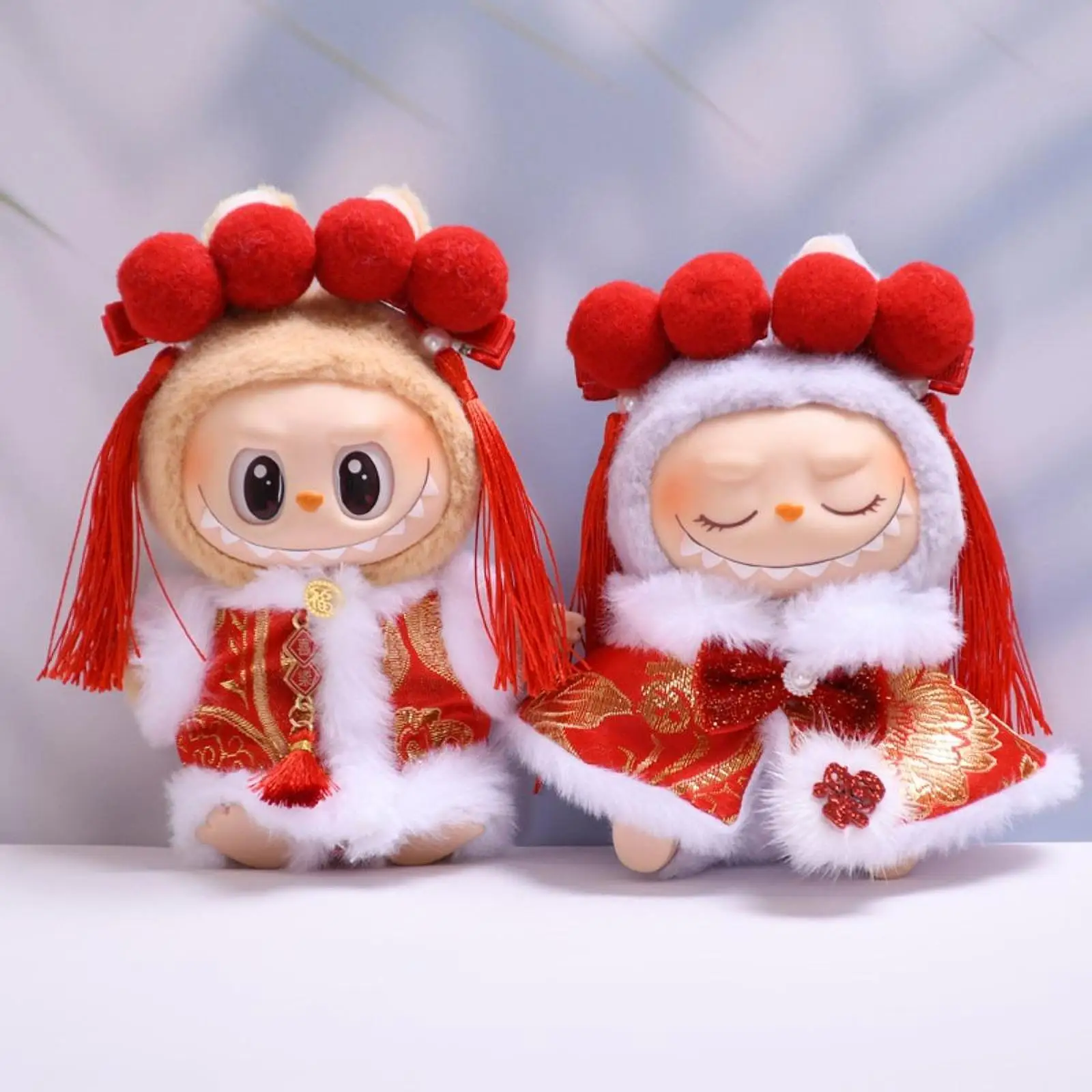 4x Fashion Dolls New Year Coat and Pants Hairpin, Handmade Miniature Clothes Outfits for 15-17cm Dolls Birthday Gifts