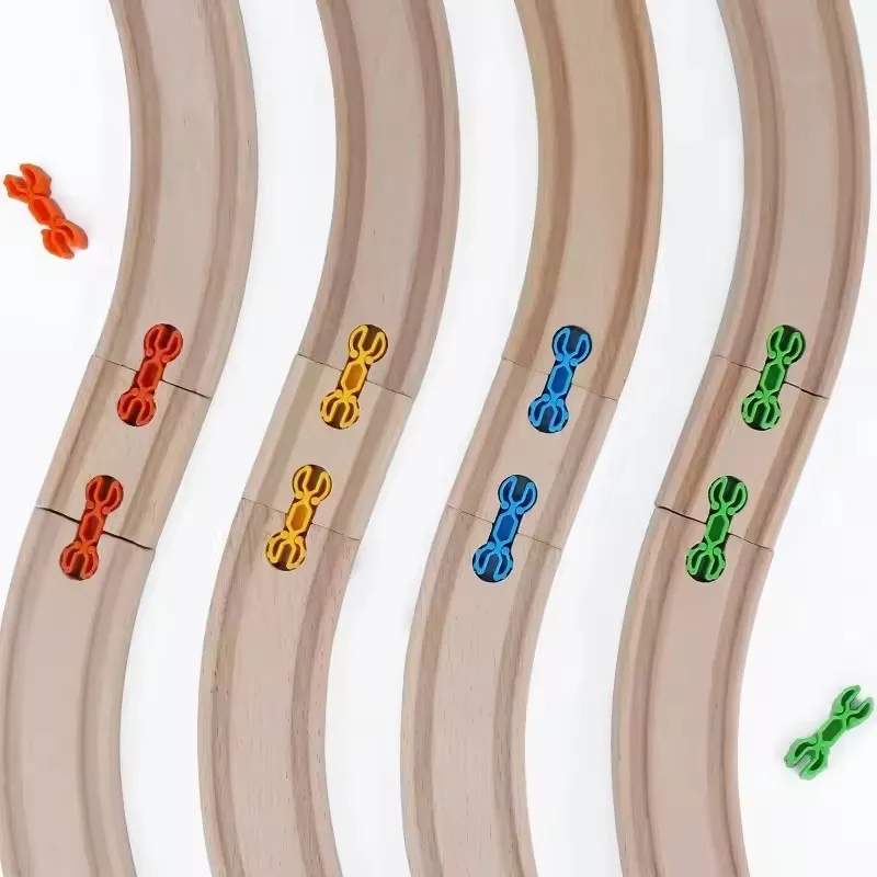 Accesorios de vías de tren de madera para niños, Conectores de plástico, junta fijadora apta para vías de madera de marca, juguetes ferroviarios, 5 uds. - imagen 2