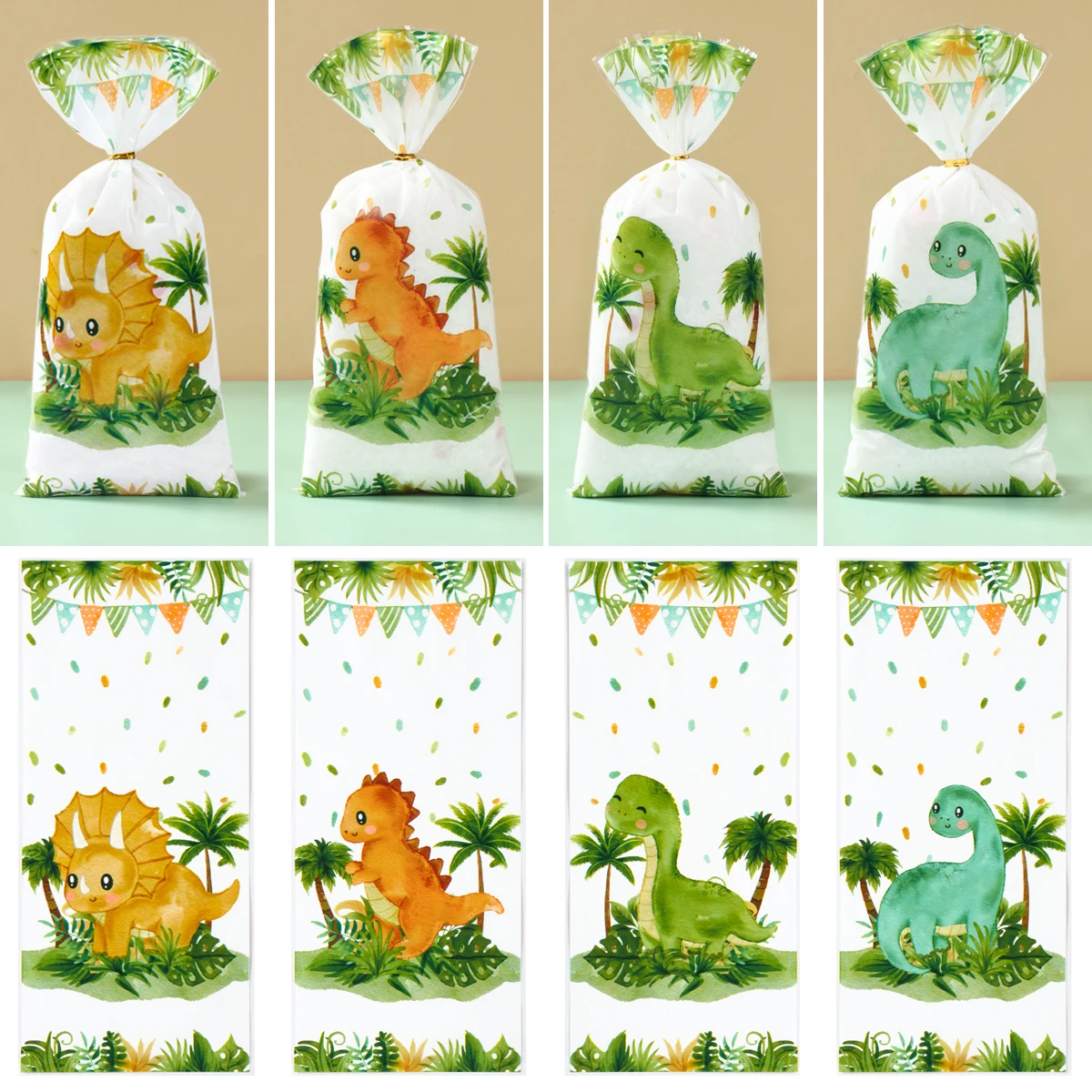 25/50/100 Uds. Bolsas de regalo de PVC de dinosaurio de dibujos animados bolsa de embalaje de galletas de caramelo dinosaurio de la selva sirena mariposa decoración de fiesta de cumpleaños - imagen 2