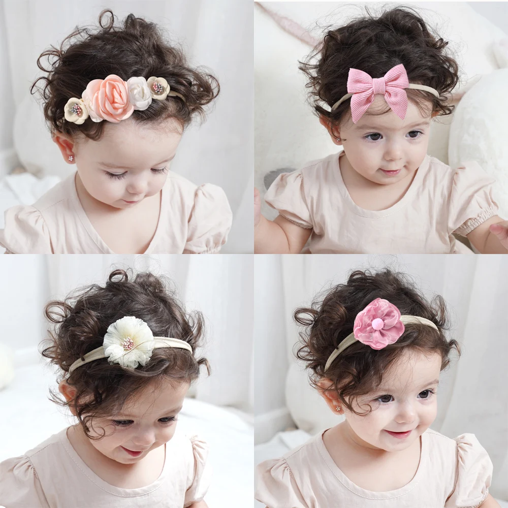 Diadema elástica de nailon para bebé con lazo de encaje floral - imagen 3