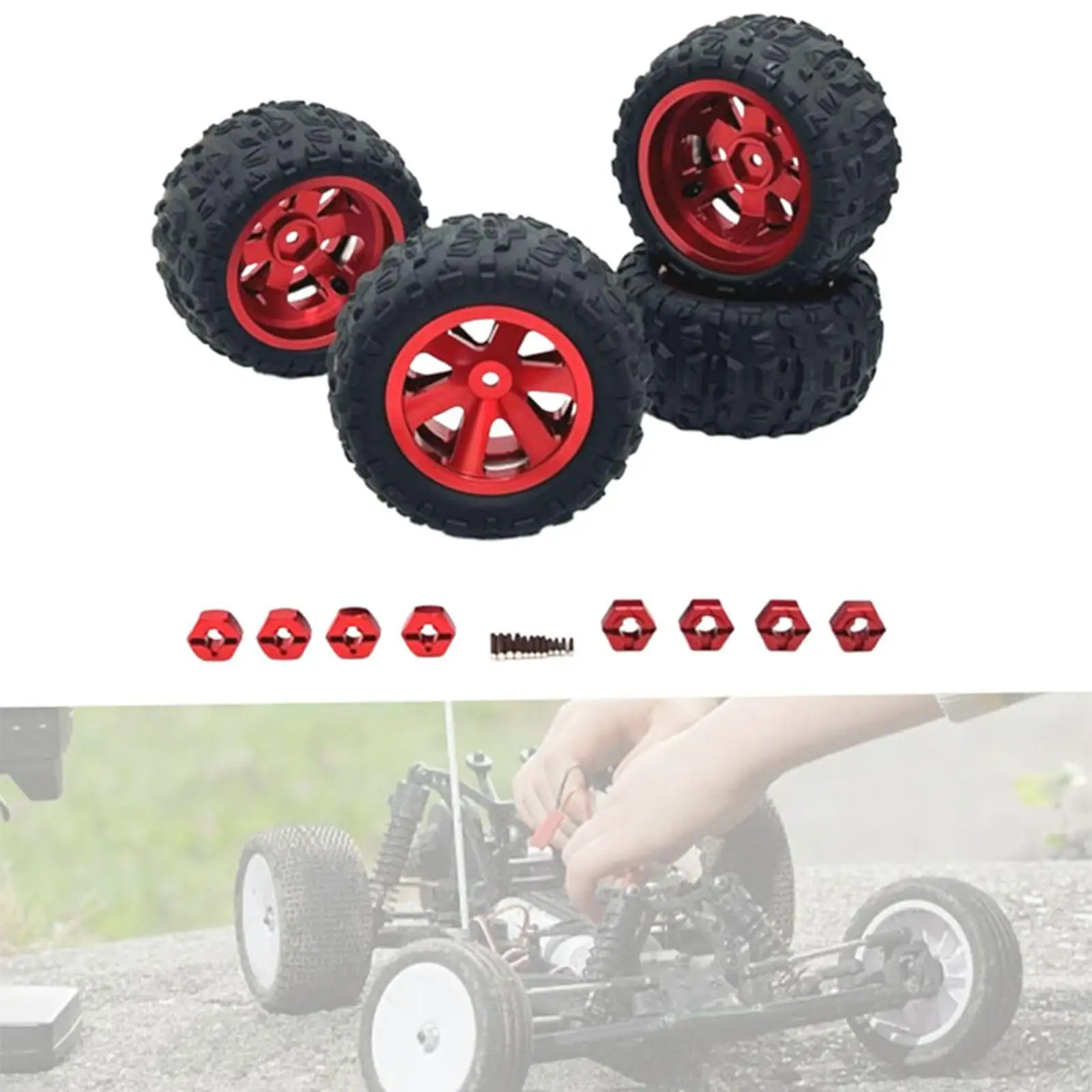 4Pcs RC Car Wheel and Tires Set DIY Modification Accessories Rubber Tires for A979 16207 14301 14302 1:12 1:14 1:16 1:18 RC Car