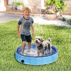 PawHut Piscina para Perros Plegable con Aspersor Bañera Portátil para Mascotas Pequeños de PVC Antideslizante y Resistente al Desgaste para Interiores y Exteriores Azul Claro