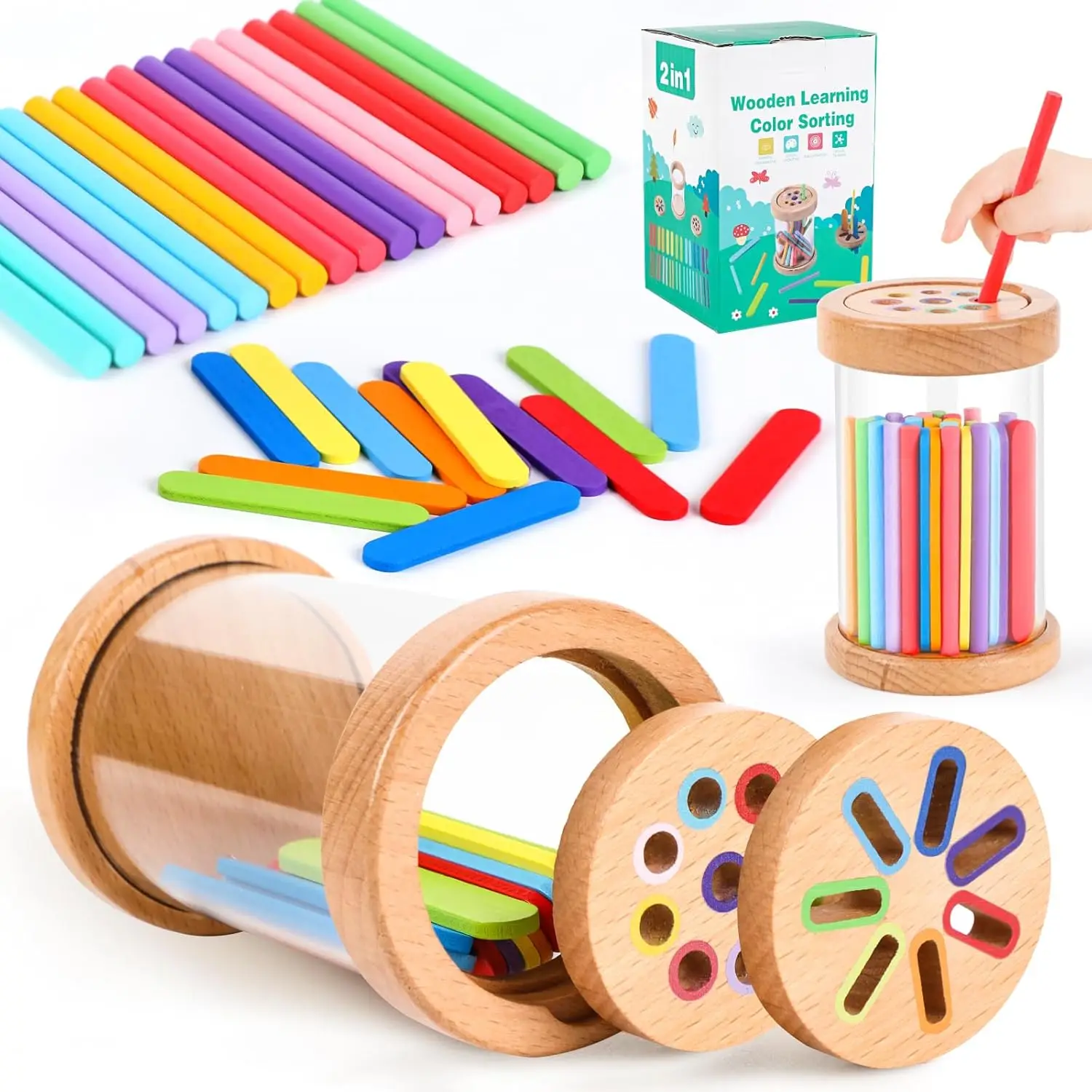 Juguetes Montessori, juguetes de clasificación de colores de madera, habilidades motoras finas, juegos sensoriales a juego, juguetes educativos para niños de 1 a 3 años, más de regalo - imagen 4